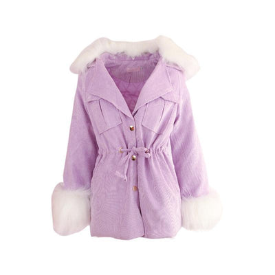 Korean Winter Warm Purple Fur Cuffs Collar Coat SD01557