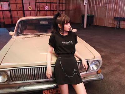 Pleated Black Chain High Waist Skirt SD01165