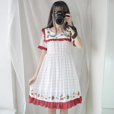 Strawberry Cherry Plaid Summer Dress SD01043