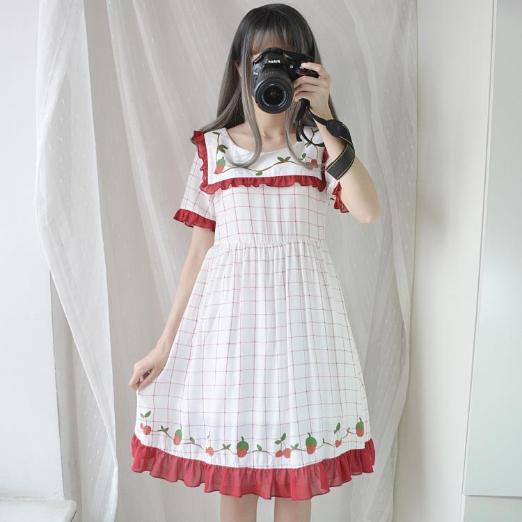 Strawberry Cherry Plaid Summer Dress SD01043