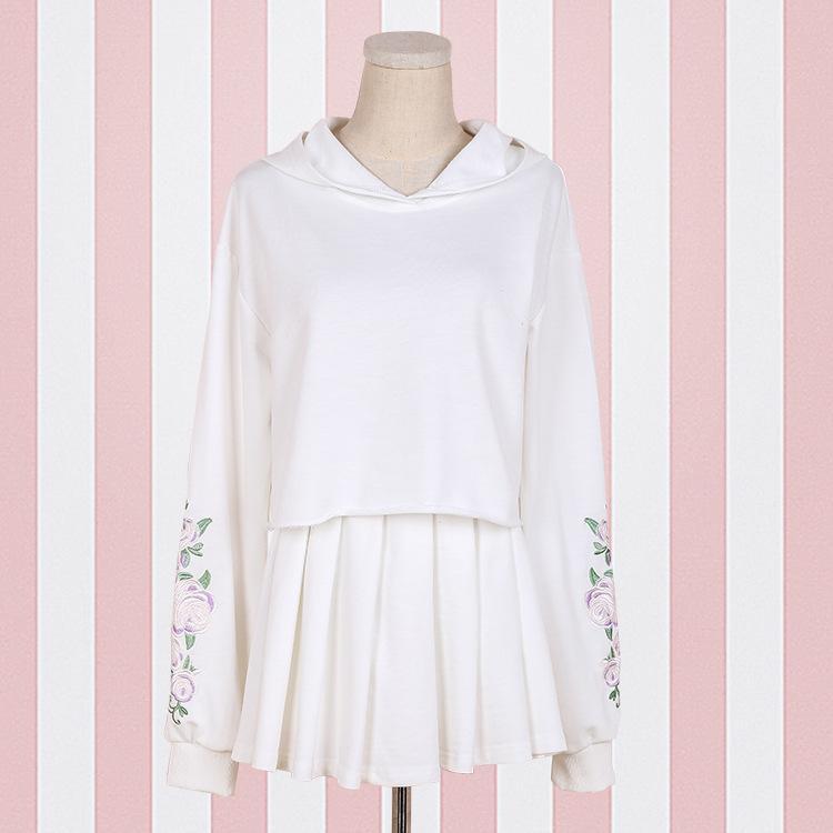 Embroidered Roses Loose Long Sleeve Shirt/Skirt Set SD01879