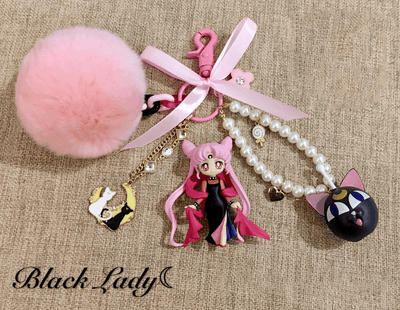 Sailor Moon Cute Fluffy Ball Dark Lady Sailor Moon Luna/Artemis Key Chain SD01663