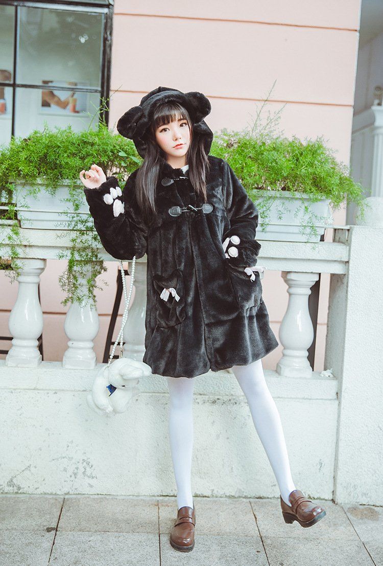 Bear Ears Hoodie Paws Sleeve Winter Fur Coat SD00261