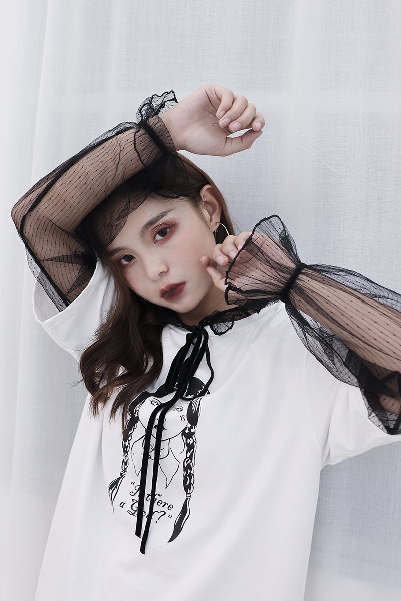 White/Black Mesh Chiffon Lace Shirt SD01444