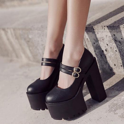 Black Double Strap Buckle High-Heel Shoes SD00154