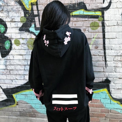 Cherry Blossom Stork Loose Hoodie Sweater SD00289