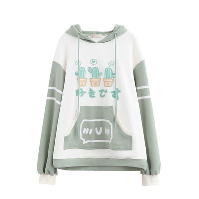 Japanese Kawaii Cactus Print Green Sweater SD00758