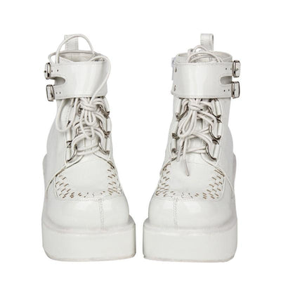 White Heavy Buckle Strap High Platform Boots Shoes SD00216