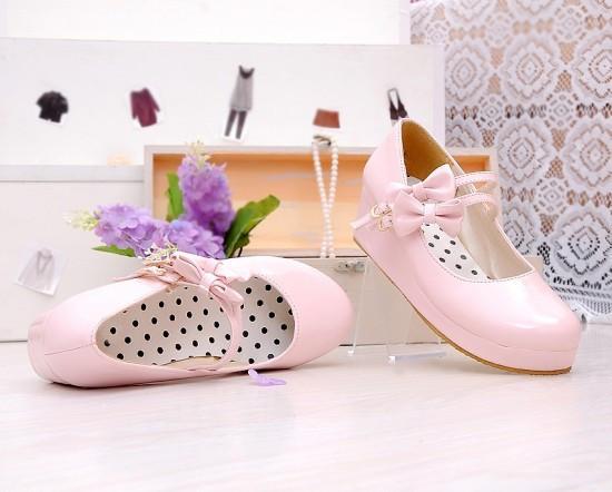 Harajuku Japanese Cute 2 Strap Bow Short Platform Heel Shoes SD01998