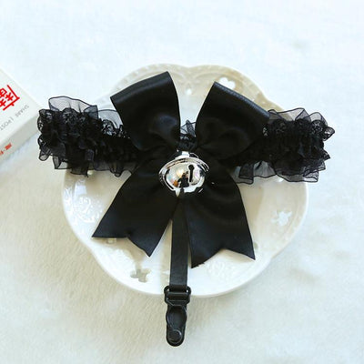 Japanese Harajuku Black Bell Bow Lace Leg Band Garter SD00984