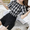 Punk Plaid Shoulder-less Top + Shorts Set SD00249