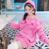 Korean Warm Pink Loose Lotus Long Sweater Dress SD01556