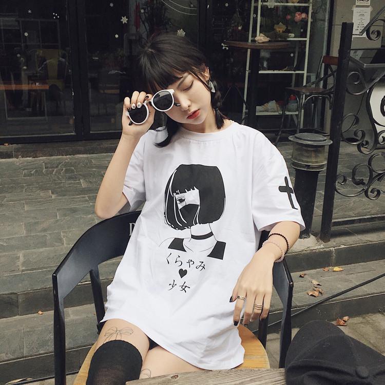 Girl Mouth Mask Printed Long T-shirt SD01774