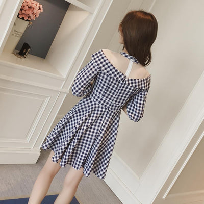 Korean Black&White Grid Dress SD02448