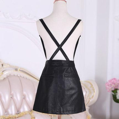 Korean Black Leather Zipper Strap Skirt SD01355