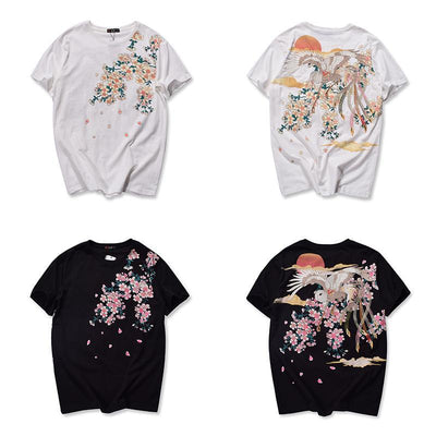 Blossom Cherry White Stork Embroidered T-shirt SD00502