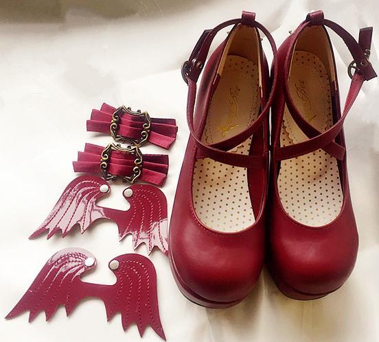 Japanese Harajuku Bow Wings High Heels Shoes SD01100