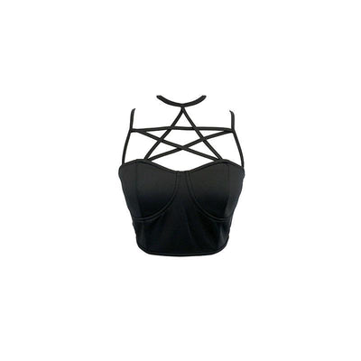 Japanese Summer Black Pentagram Strap Collar Top SD01141