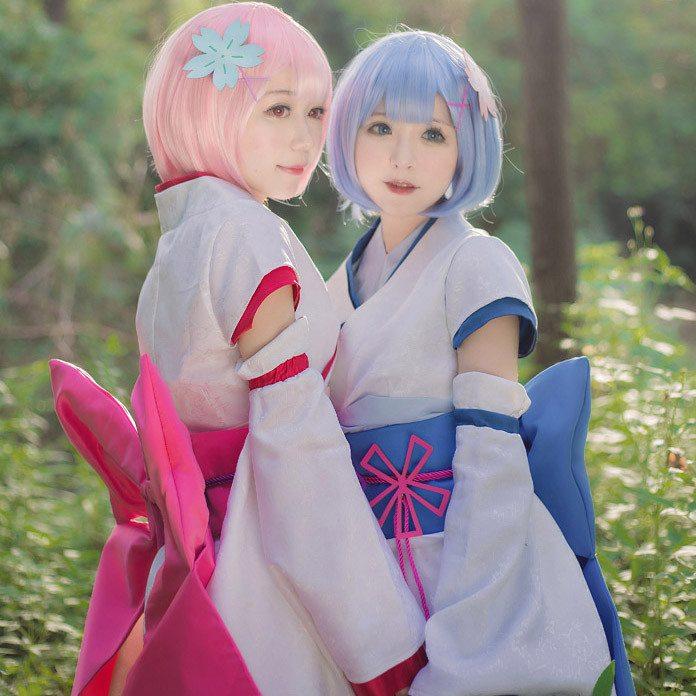 Re:Zero Rem and Ram Kimono Pink and Blue Cosplay Costume Ver 2 SD00911