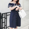 Plus Size Navy Lotus Shoulder-less Dress SD00165