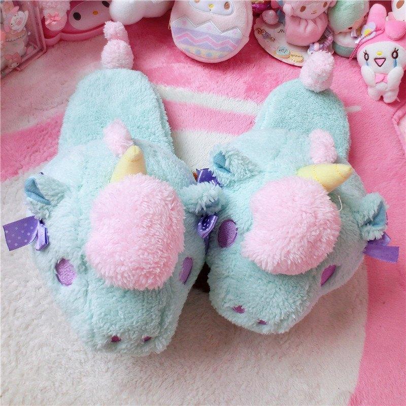 Warm Cute Green Gemini Unicorn Slippers Shoes SD01546