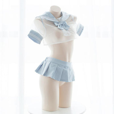 Sexy Transparent Sheer Blue Sailor Short School Uniform Lingerie SD00093