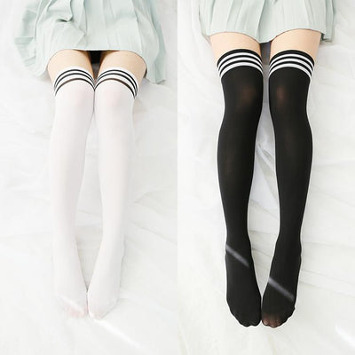 Striped Casual School Thigh High Tights Socks SD00285