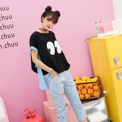 Blue Hollow Star Pink Bow Tie Pants SD00738