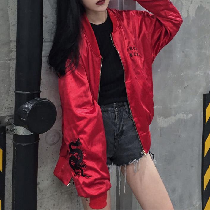 Korea Red Dragon Long Loose Bomber Jacket SD01794