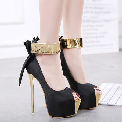 Fish Mouth Golden Straps High-Heels Shoes SD00155