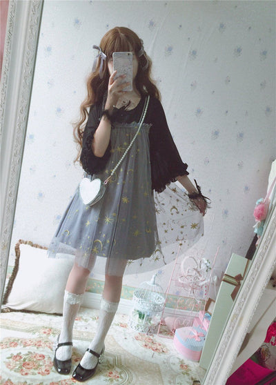 Japanese Harajuku Mesh Sheer Moon Star Dress SD01673