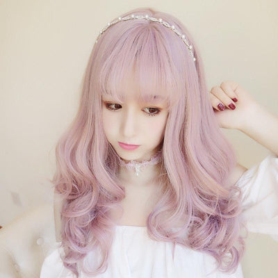 Harajuku Long Curly Wave Pastel Pink Wig SD00655