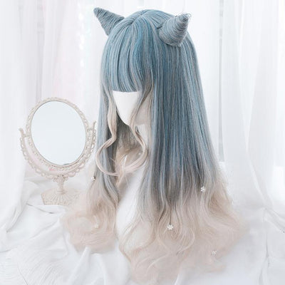 Blue Grey White Gradient Long Wig SD00200