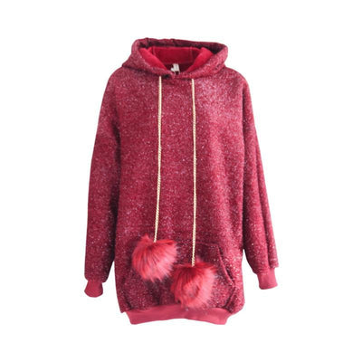 Korean Red Fur Ball Loose Long Hoodie Sweater SD01551