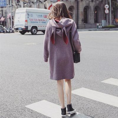 Purple cute bunny hoodie sweater dress SD01052