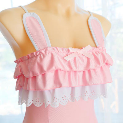 Japanese Cute Pink Bunny Ruffle 1 Piece Swimsuit SD02471