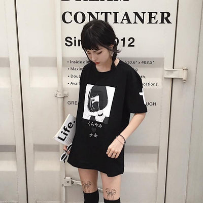 Girl Mouth Mask Printed Long T-shirt SD01774