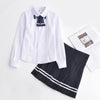 White Blouse Dark Blue Bow Long Sleeved School Uniform SD00106