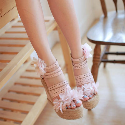 Japanese summer pink strap flower sandals high platform shoes SD00928