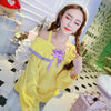 Yellow Knitted Woolen Pearl Shoulder-less Sweater SD00267