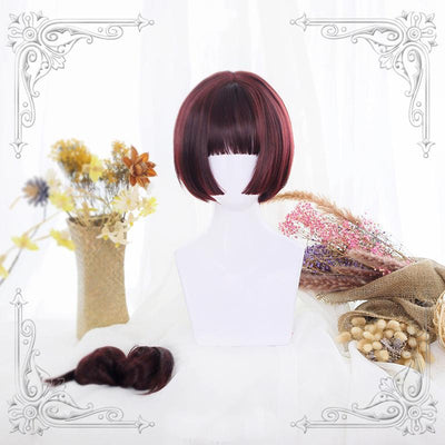 Harajuku lolita Bordeaux red long pony tails short wig SD01051