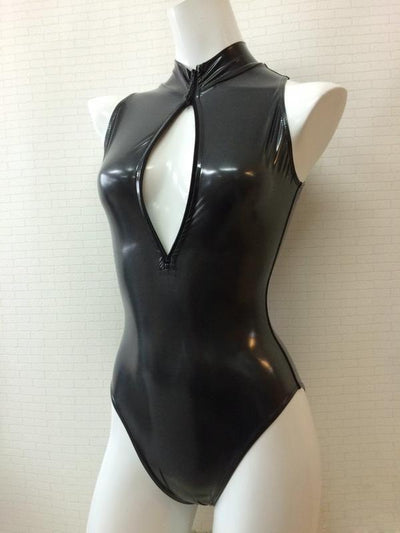 Black Chest Zipper One Piece Swimsuit SD00134