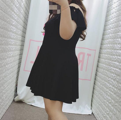 Plus Size Black Cut Out Moon Shoulder-less Dress SD00163