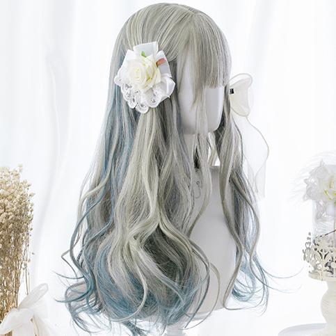 Grey Blue Gradient Curly Long Wig SD00182