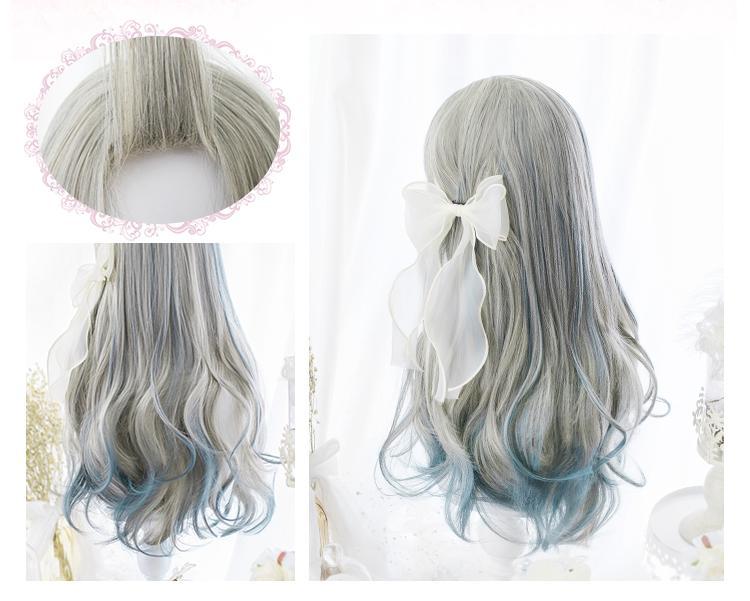 Grey Blue Gradient Curly Long Wig SD00182