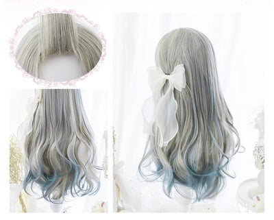 Grey Blue Gradient Curly Long Wig SD00182