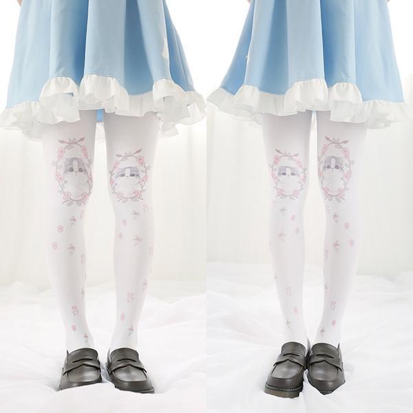 Japanese Harajuku Kawaii Kitty Flowers Socks Tights SD02383