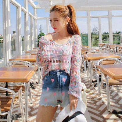 Pastel Knitted Woolen Hole Sweater SD01153