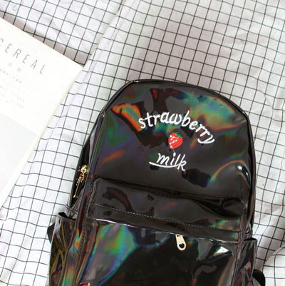 Japanese Harajuku Holo Holographic Iridescent Strawberry Milk Backpack SD01728