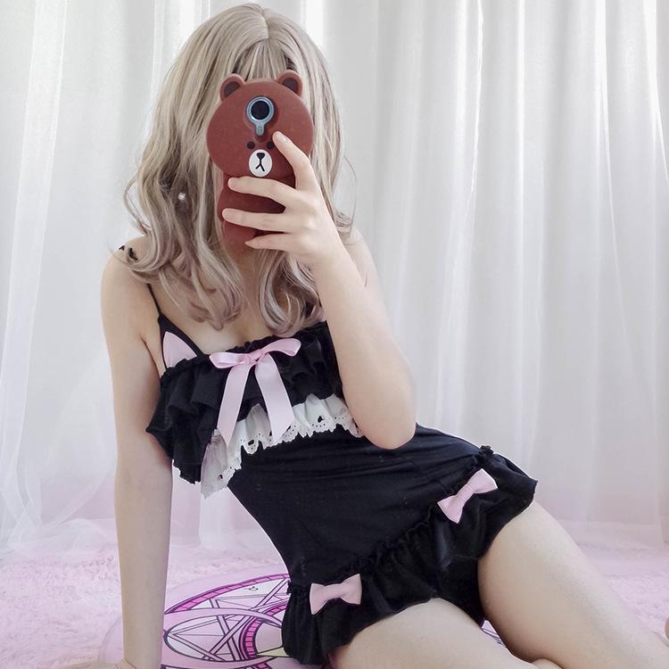 Black Cute Cat Ruffle Lace Swimsuit SD01842